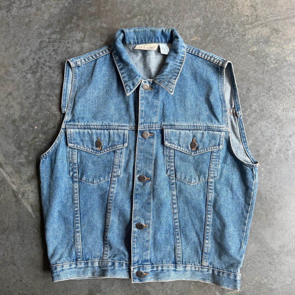 Vintage 90s Y2K Denim Button Vest Unisex Medium 20x21.5 Cropped Biker Streetwear
